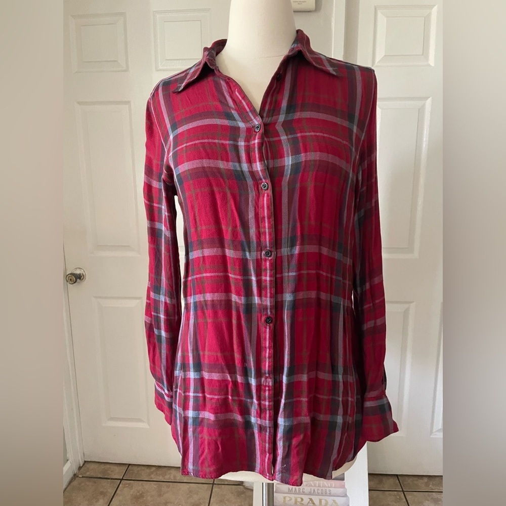 Lauren Ralph Lauren Red Olive Plaid Button Front Long Sleeve Shirt Size XS - Picture 2 of 7